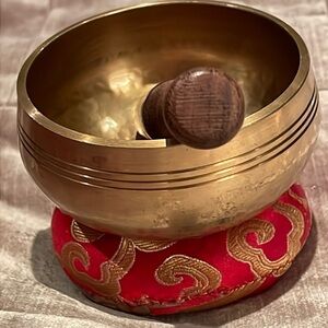 New! Brass & Satin Tibetan Singing Bowl Set